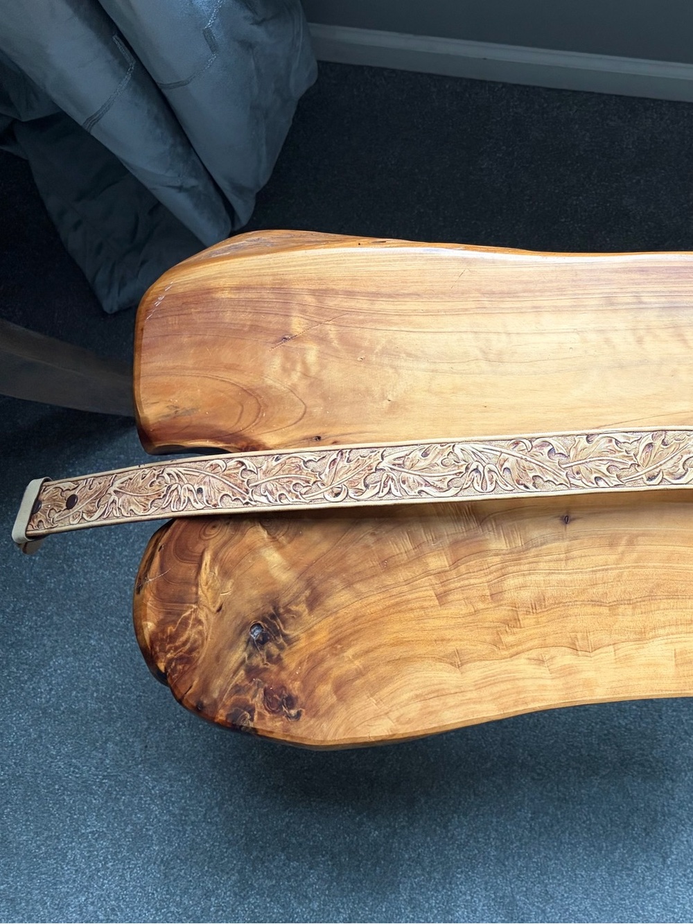 Tooled Leather Floral Belt in Tan